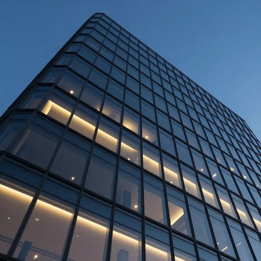 A corporate tower at dusk — internal training material produced in-house