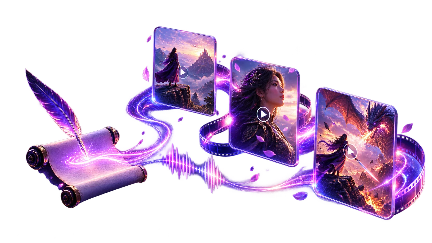 A written idea becoming a cinematic sequence of connected video frames